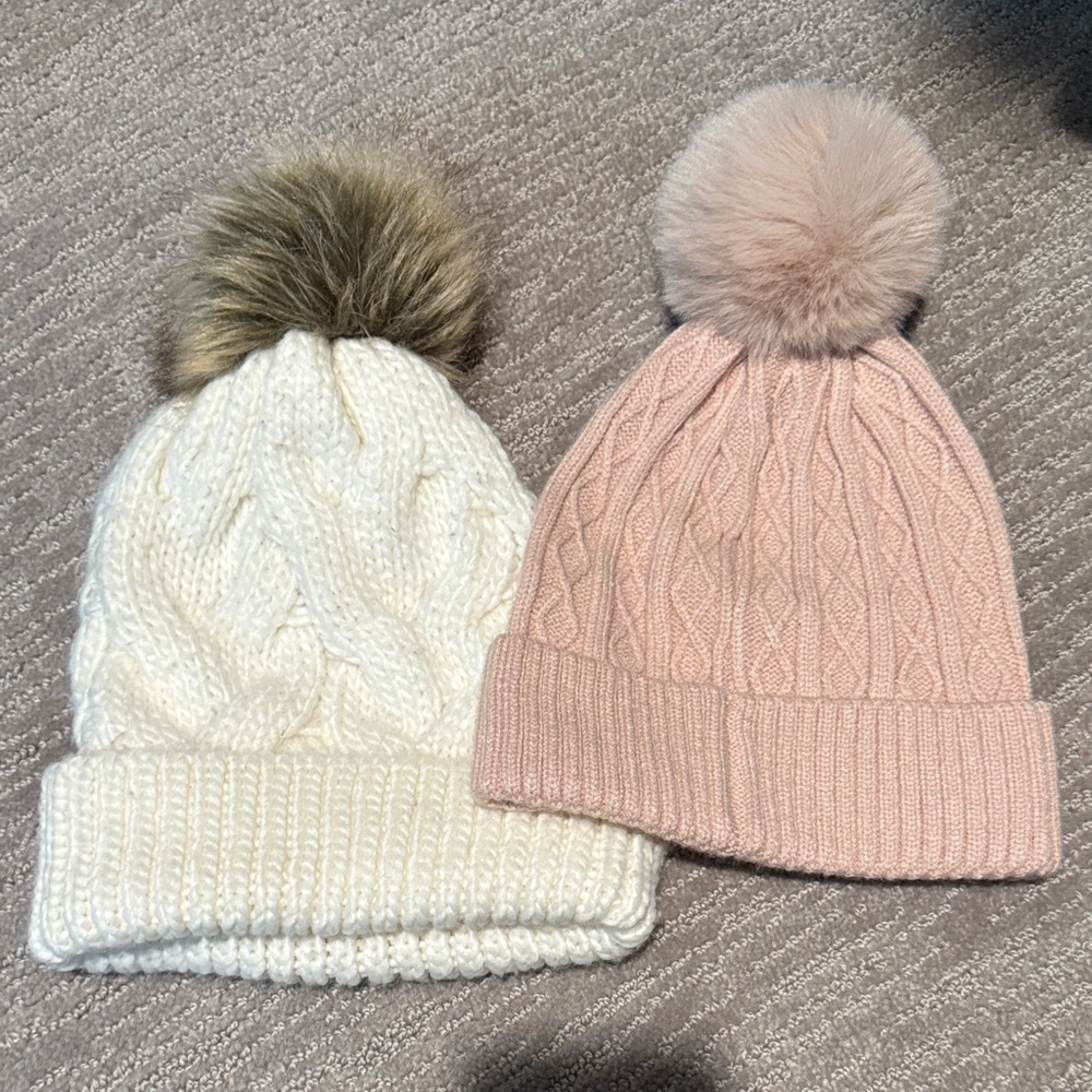 Cozy Knit Beanie Set - Cream express and Pink Vince camuto size o/s